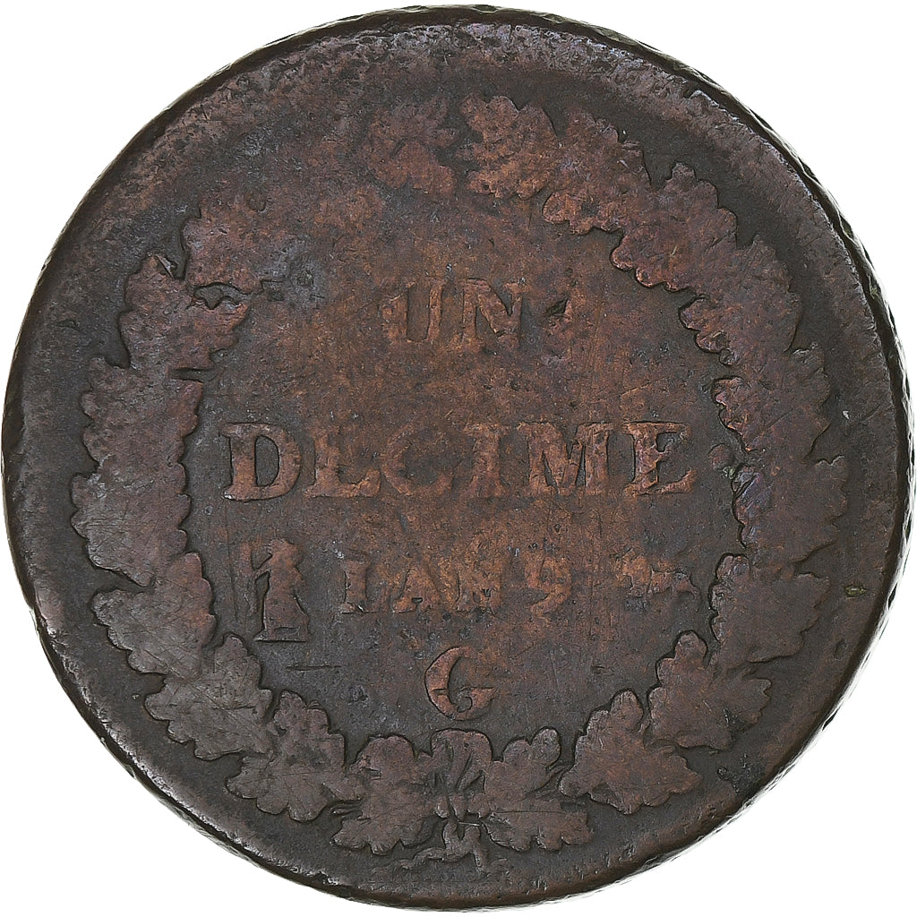 Frankreich, Decime, Dupré, AN 9, Geneva, Kupfer, S, Gadoury:187a