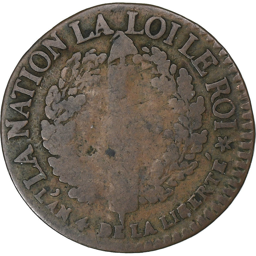 França, Louis XVI, 3 Deniers, 1792, Strasbourg, Cobre, VF(20-25), Gadoury:4