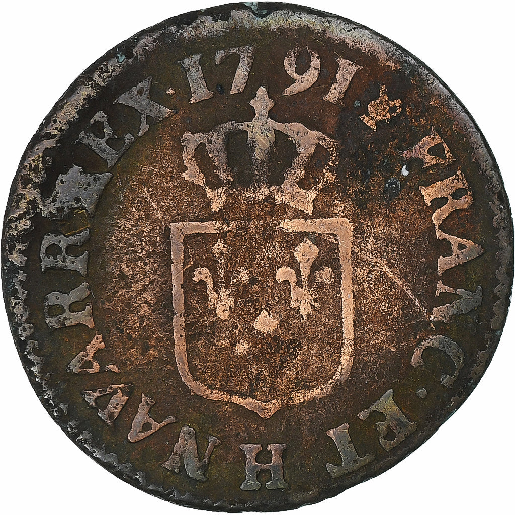 Francia, Louis XVI, Liard, 1791, La Rochelle, Rame, MB, Gadoury:348