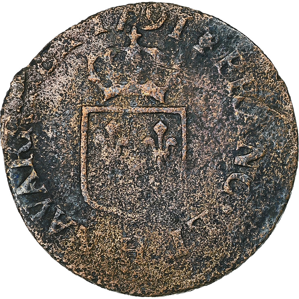 France, Louis XVI, Liard, 1791, La Rochelle, Copper, VF(20-25), Gadoury:348