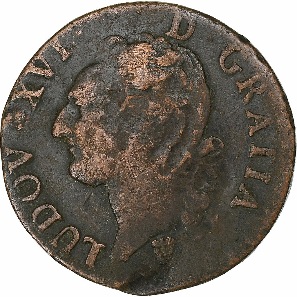 Frankrijk, Louis XVI, 1/2 Sol, 1791, Bordeaux, Koper, FR+, Gadoury:349