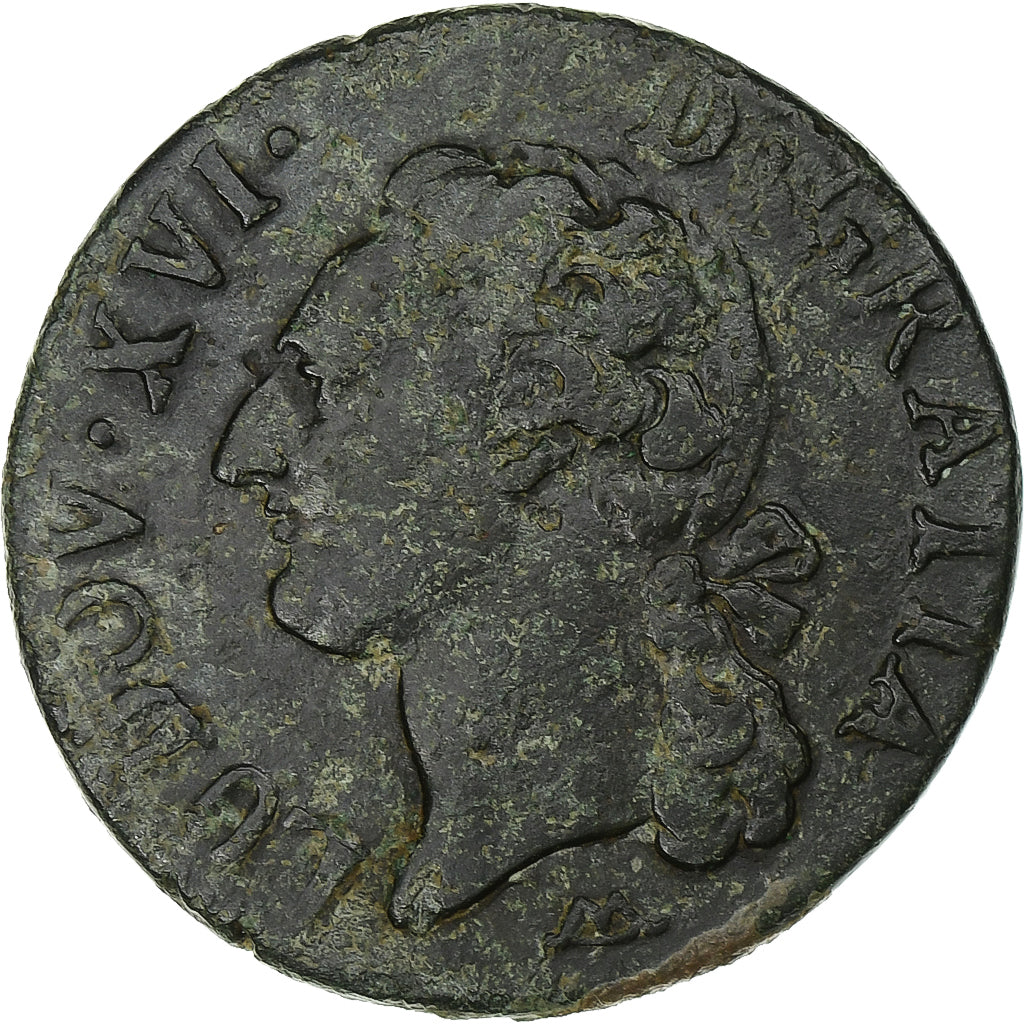 Francia, Louis XVI, 1/2 Sol, 1779, Montpellier, Cobre, BC+, Gadoury:349