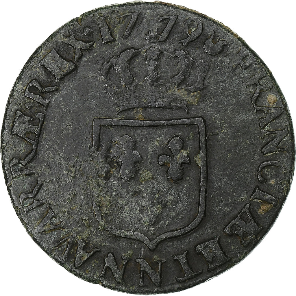 Francia, Louis XVI, 1/2 Sol, 1779, Montpellier, Cobre, BC+, Gadoury:349