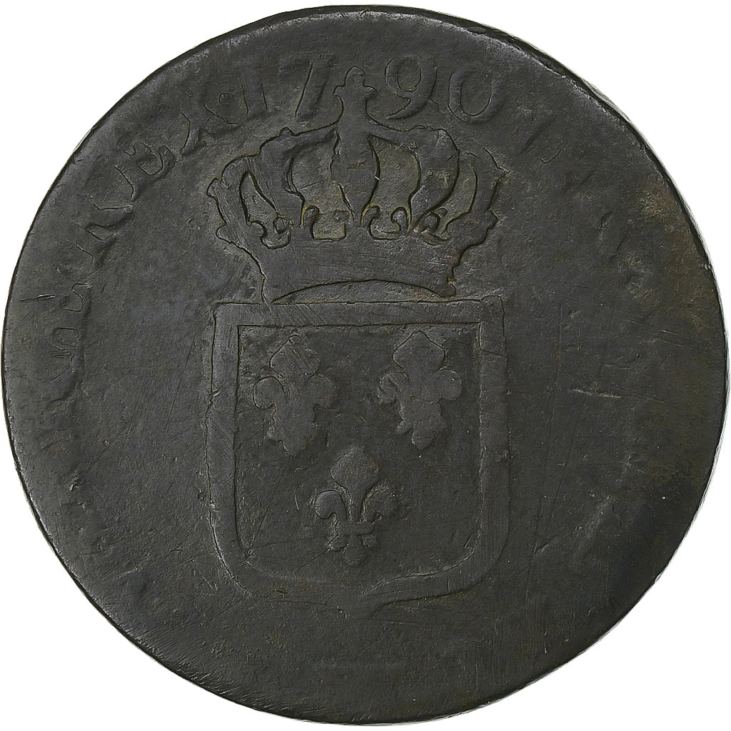 France, Louis XVI, Sol, 1790, Lille, Cuivre, B+, Gadoury:350