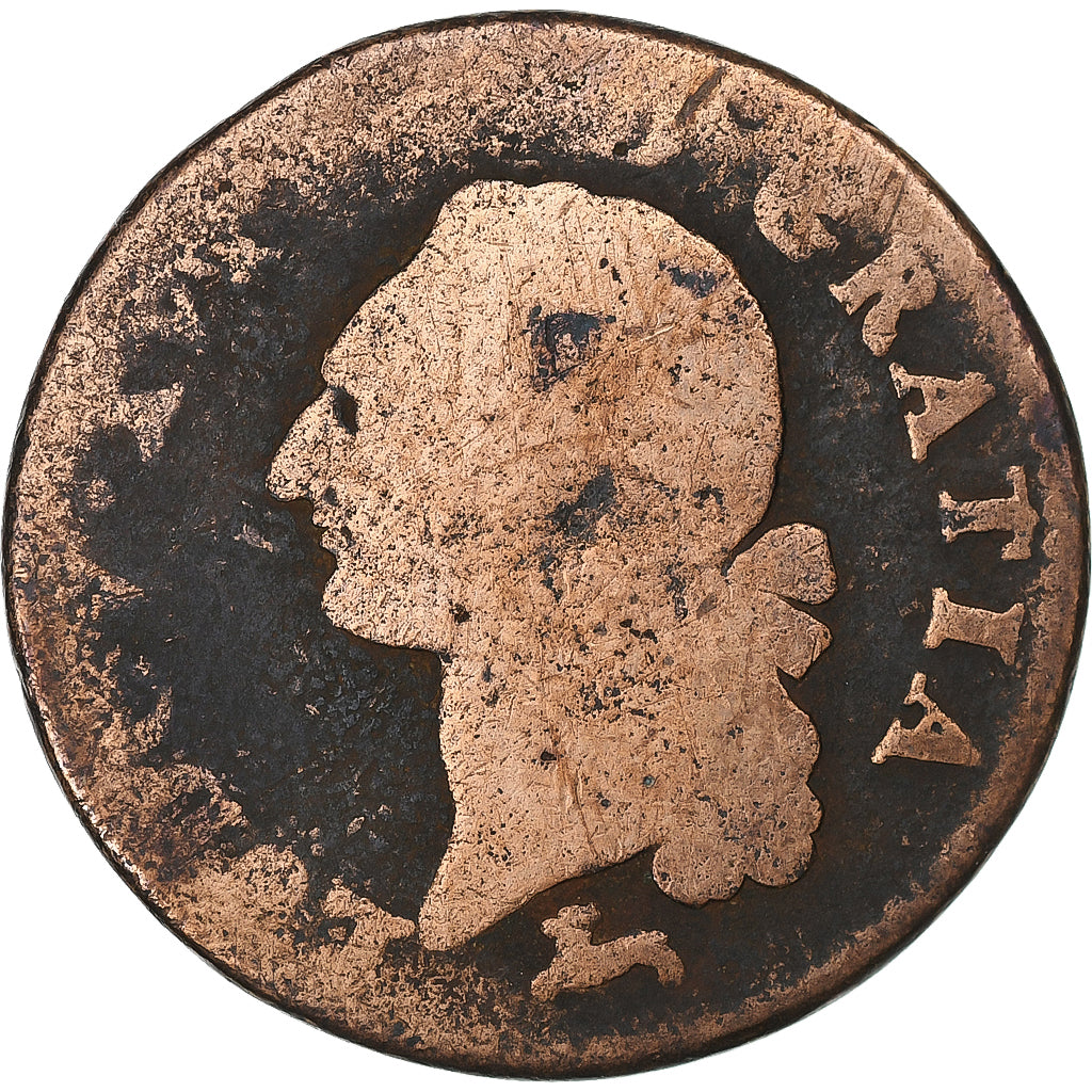 France, Louis XVI, Sol, 1786, Cuivre, B+, Gadoury:350