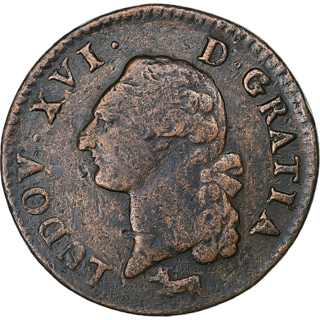 Francia, Louis XVI, Sol, 1782, Orléans, Cobre, BC+, Gadoury:350