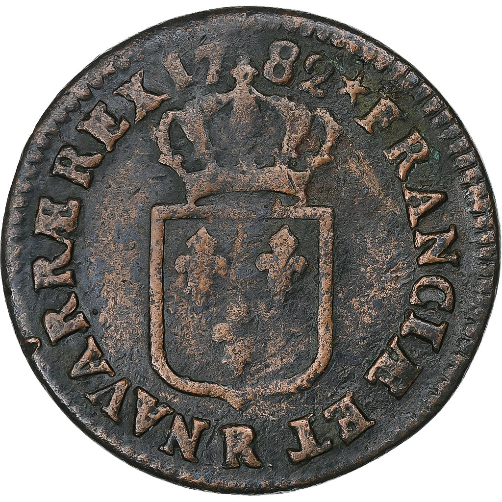 Francia, Louis XVI, Sol, 1782, Orléans, Cobre, BC+, Gadoury:350