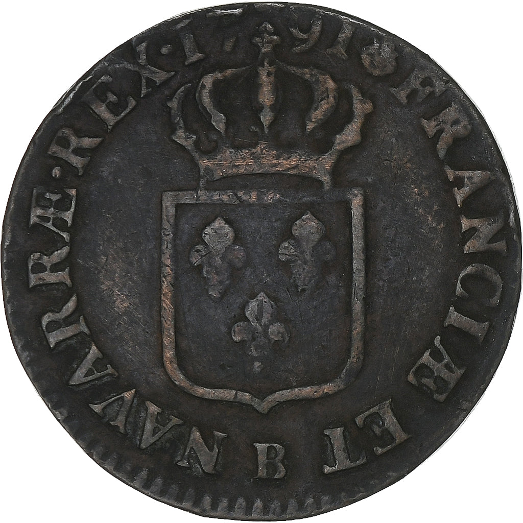 Frankreich, Louis XVI, Sol, 1791, Rouen, 2nd semestre, Kupfer, SS, Gadoury:350