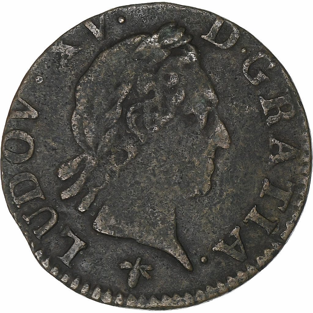 França, Louis XV, Liard à la Vieille Tête, 1774, La Rochelle, Cobre
