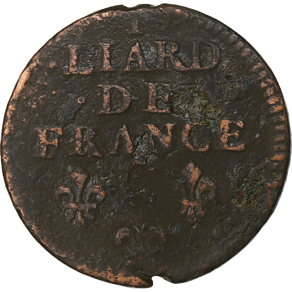 França, Louis XIV, Liard, 1656, Lusignan, Cobre, F(12-15), Gadoury:80