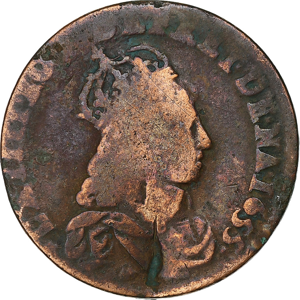 France, Louis XIV, Liard, 1655, Meung-sur-Loire, Copper, VF(20-25), Gadoury:80