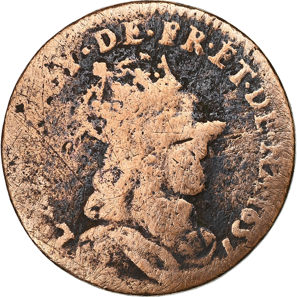 Francja, Louis XIV, Liard, 1657, Acquigny, Miedź, VF(20-25), Gadoury:80