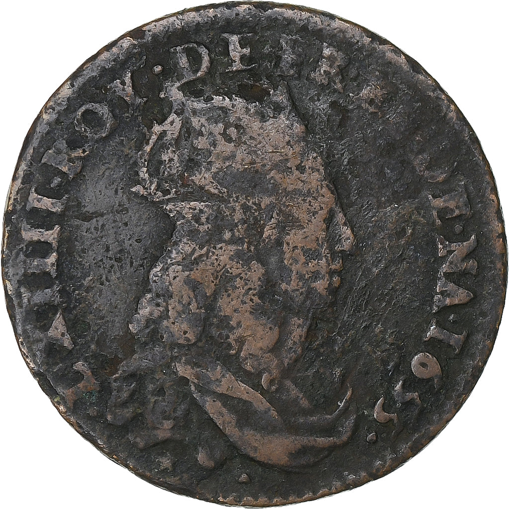 Frankrijk, Louis XIV, Liard, 1655, Pont-de-l'Arche, Koper, FR, Gadoury:80