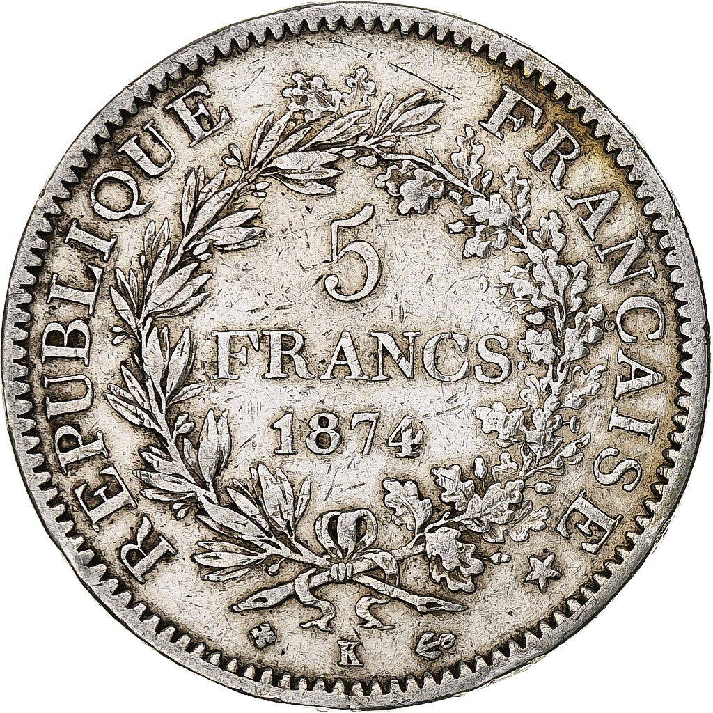 France, 5 Francs, Hercule, 1874, Bordeaux, Silver, VF(30-35), Gadoury:745