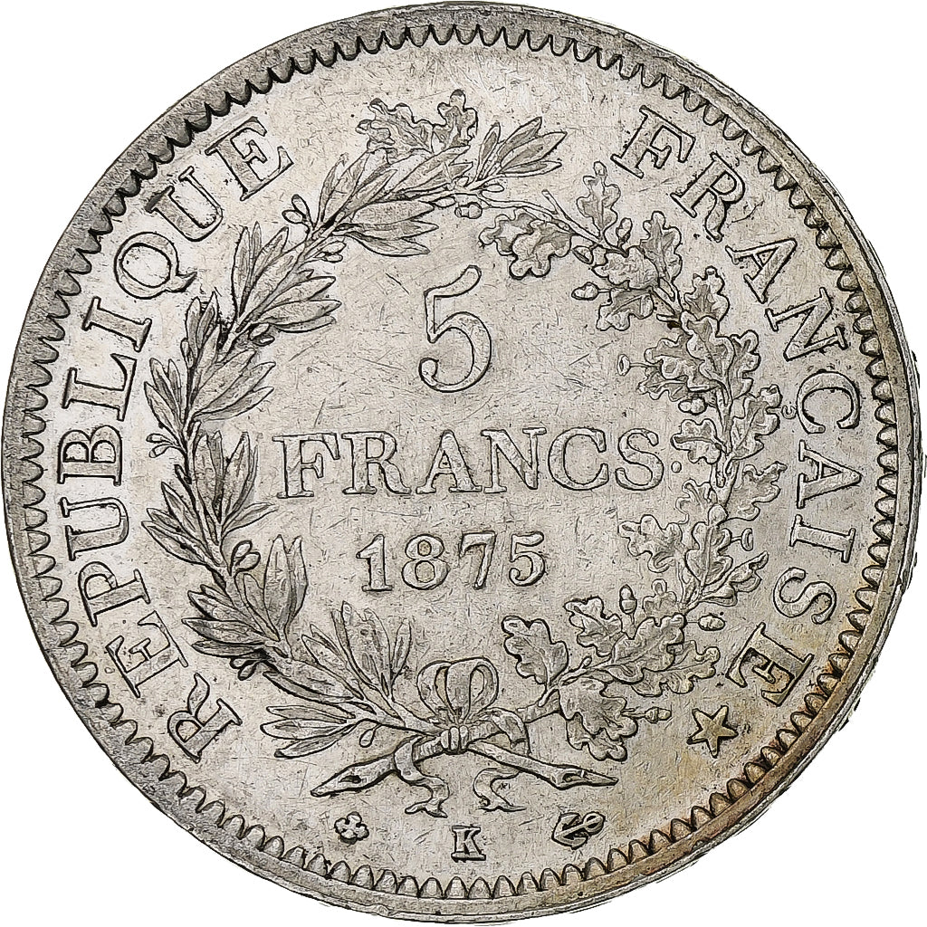 Francia, 5 Francs, Hercule, 1875, Bordeaux, Argento, BB, Gadoury:745, KM:820.2