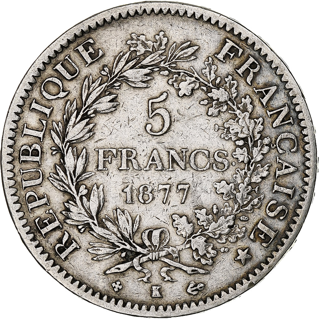 France, 5 Francs, Hercule, 1877, Bordeaux, Argent, TB+, Gadoury:745, KM:820.2