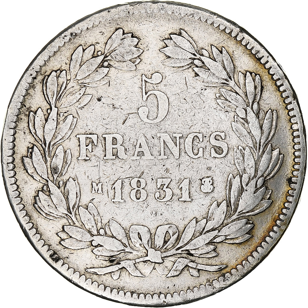 Francia, Louis-Philippe, 5 Francs, 1831, Toulouse, Argento, MB, Gadoury:677a