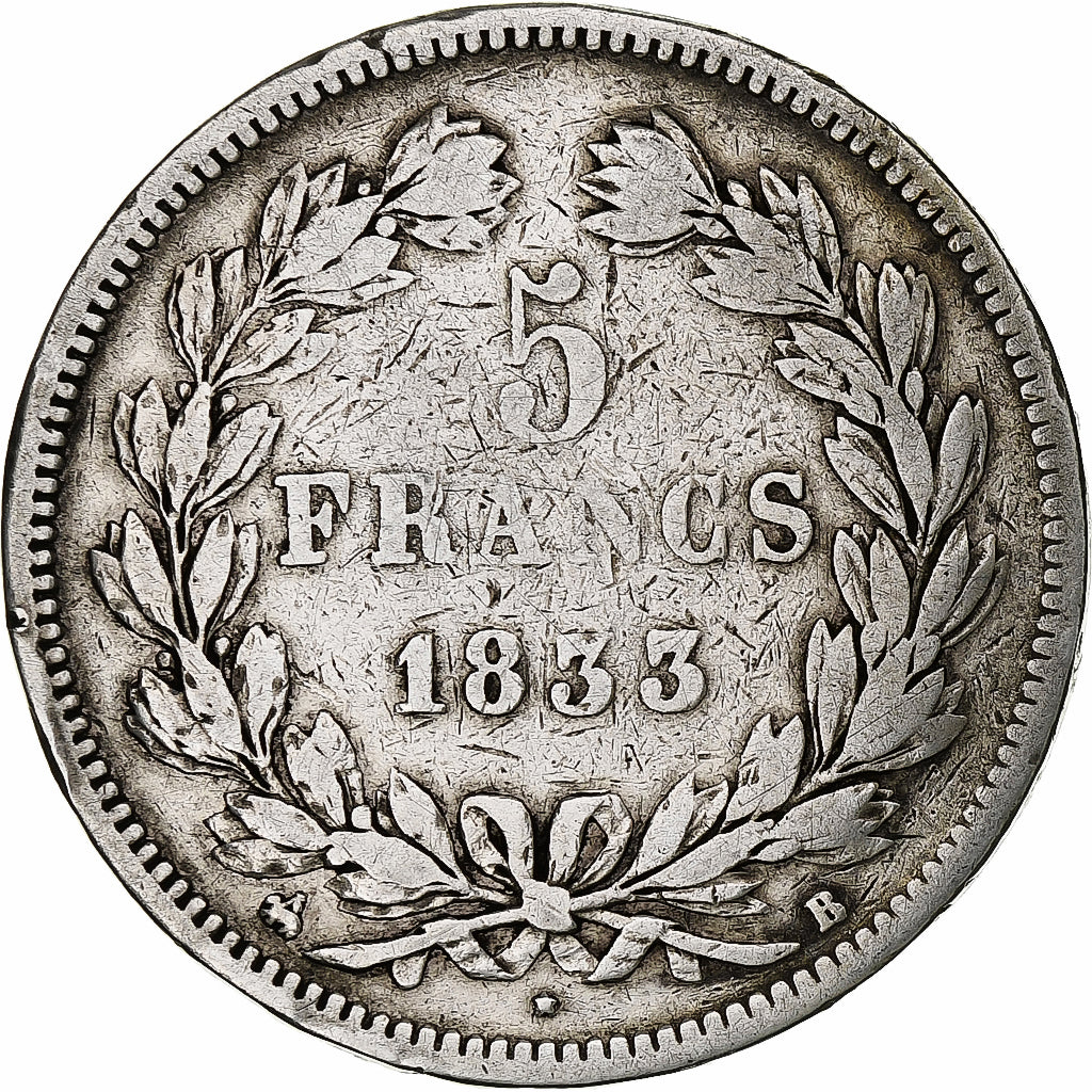 France, Louis-Philippe, 5 Francs, 1833, Rouen, Silver, VF(30-35), Gadoury:678