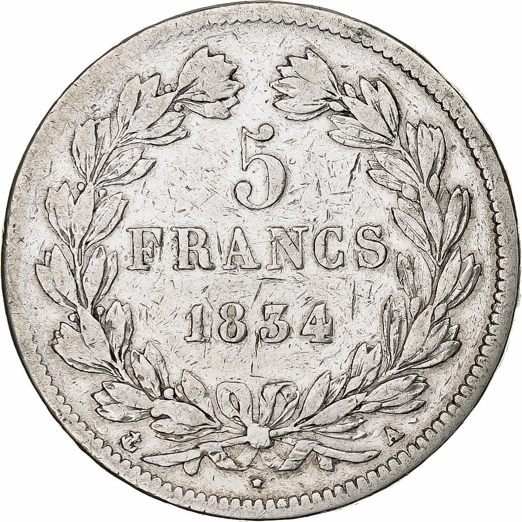 France, Louis-Philippe, 5 Francs, 1834, Paris, Silver, VF(30-35), Gadoury:678