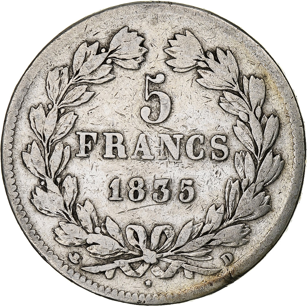 France, Louis-Philippe, 5 Francs, 1835, Lyon, Silver, VF(30-35), Gadoury:678
