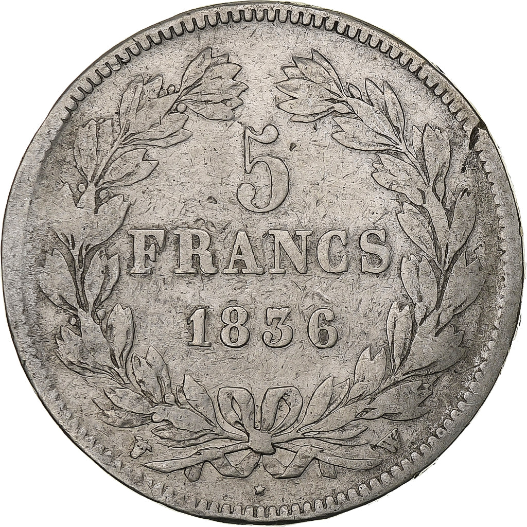 Francia, Louis-Philippe, 5 Francs, 1836, Lille, Argento, MB+, Gadoury:678