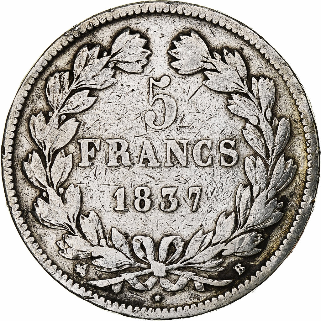 France, Louis-Philippe, 5 Francs, 1837, Rouen, Silver, VF(30-35), Gadoury:678