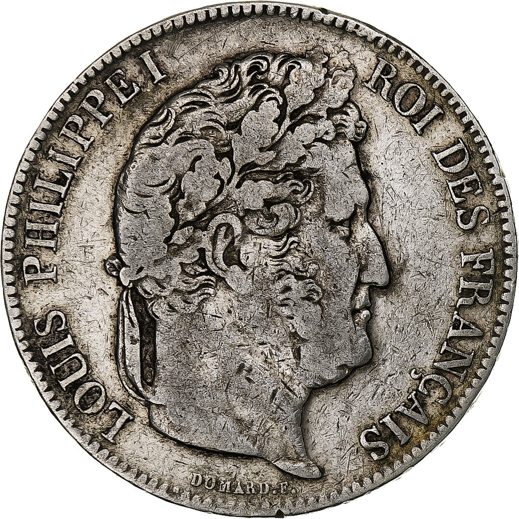 França, Louis-Philippe, 5 Francs, 1837, Lille, Prata, VF(30-35), Gadoury:678