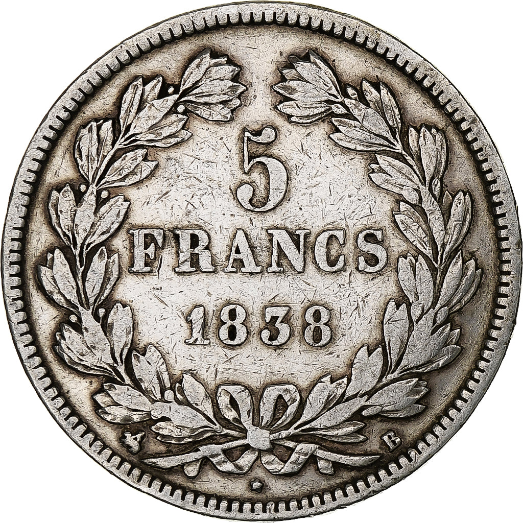 Frankrijk, Louis-Philippe, 5 Francs, 1838, Rouen, Zilver, ZF, Gadoury:678
