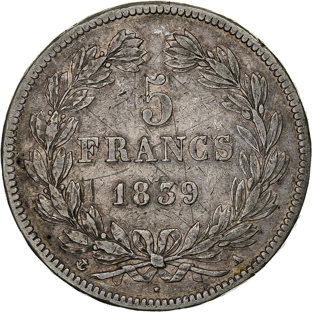 France, Louis-Philippe, 5 Francs, 1839, Paris, Silver, EF(40-45), Gadoury:678