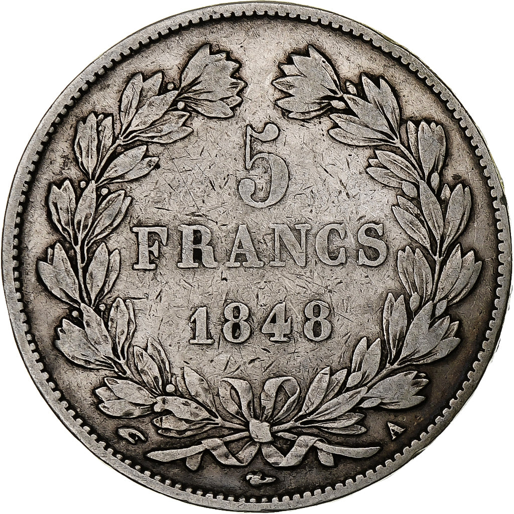 Francia, Louis-Philippe, 5 Francs, 1848, Paris, Argento, MB+, Gadoury:678