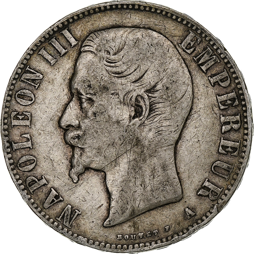 França, Napoleon III, 5 Francs, 1856, Paris, tête nue, Prata, VF(30-35)