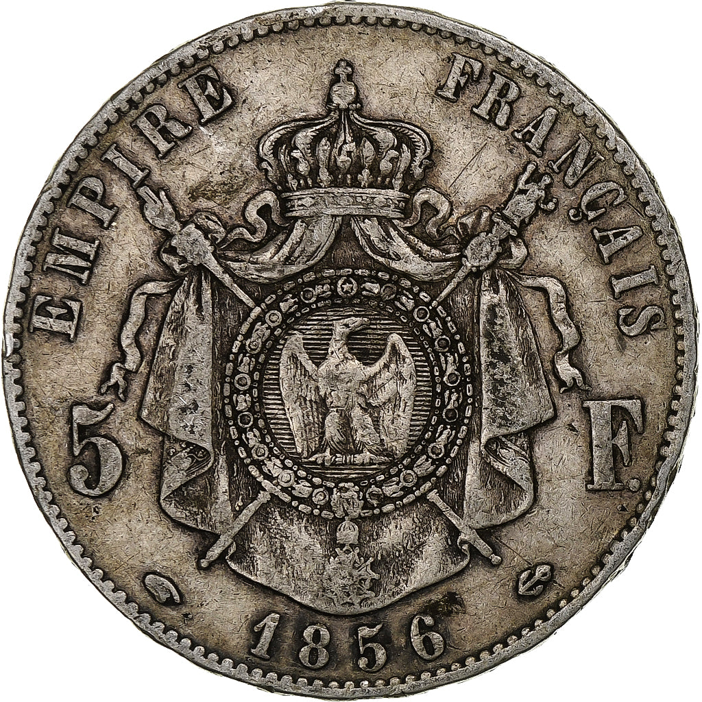 França, Napoleon III, 5 Francs, 1856, Paris, tête nue, Prata, VF(30-35)