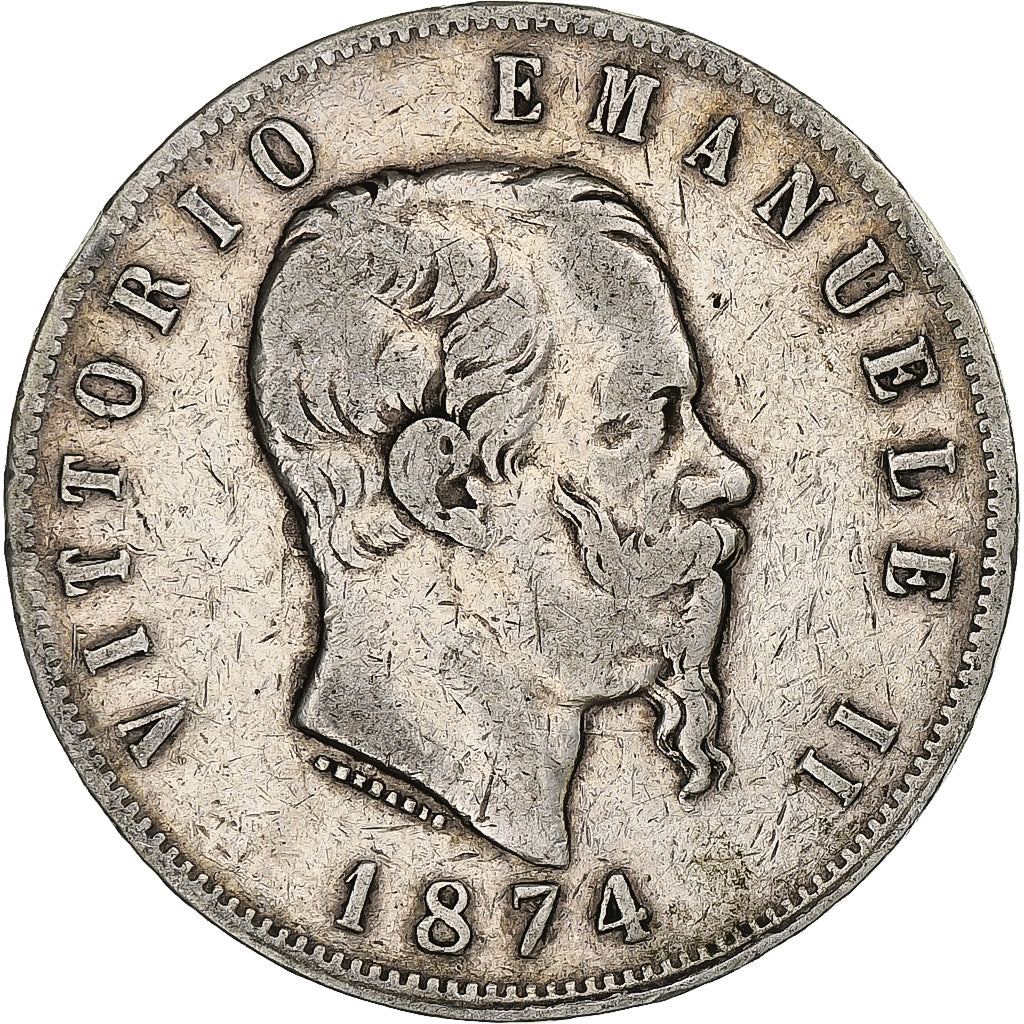 Italy, Vittorio Emanuele II, 5 Lire, 1874, Milan, Silver, VF(30-35), KM:8.3