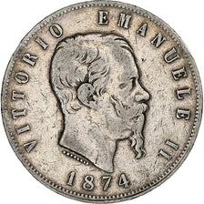 Italy, Vittorio Emanuele II, 5 Lire, 1874, Milan, Silver, VF(30-35), KM:8.3
