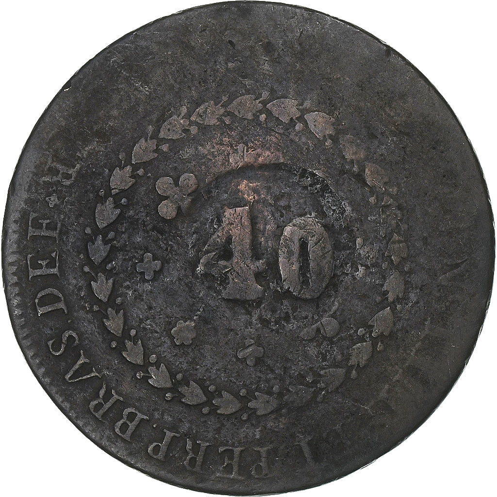 Brasil, Pedro I, 40 Reis, 1823-1831, Bronze, VF(30-35), KM:444