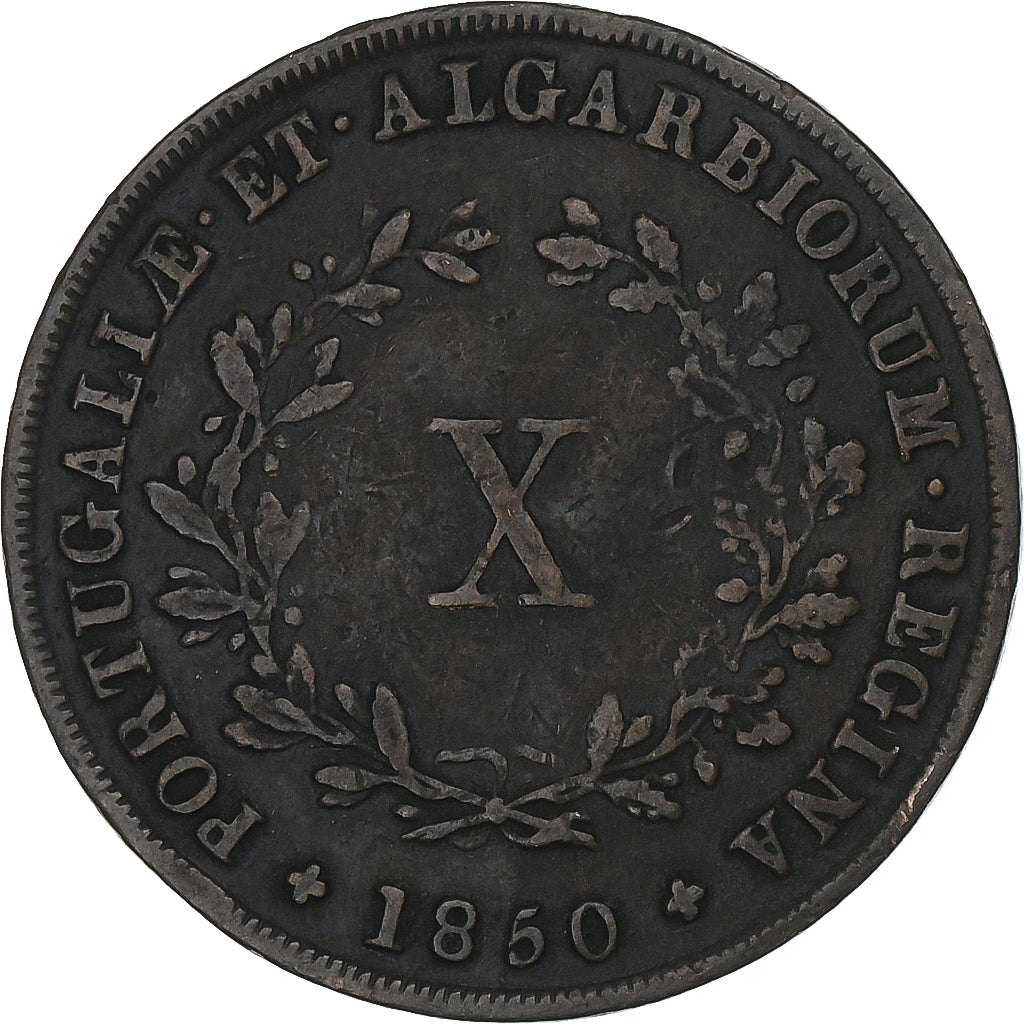 Portugal, Maria II, 10 Reis, 1850, Lisbon, Copper, EF(40-45), KM:481