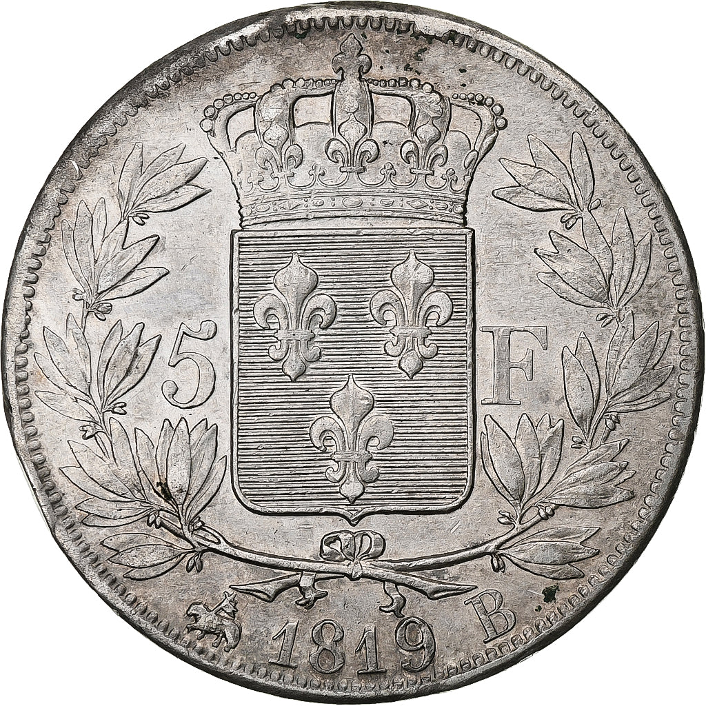 France, Louis XVIII, 5 Francs, 1819, Rouen, Silver, AU(50-53), Gadoury:614