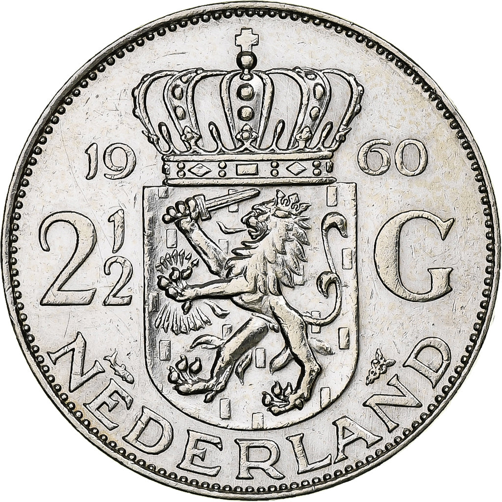 Pays-Bas, Juliana, 2-1/2 Gulden, 1960, Utrecht, Argent, TTB+, KM:185