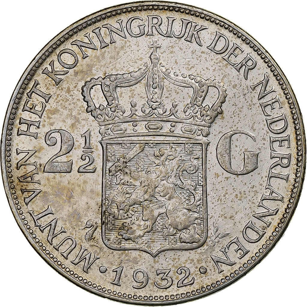 Netherlands, Wilhelmina I, 2-1/2 Gulden, 1932, Utrecht, Silver, AU(50-53)