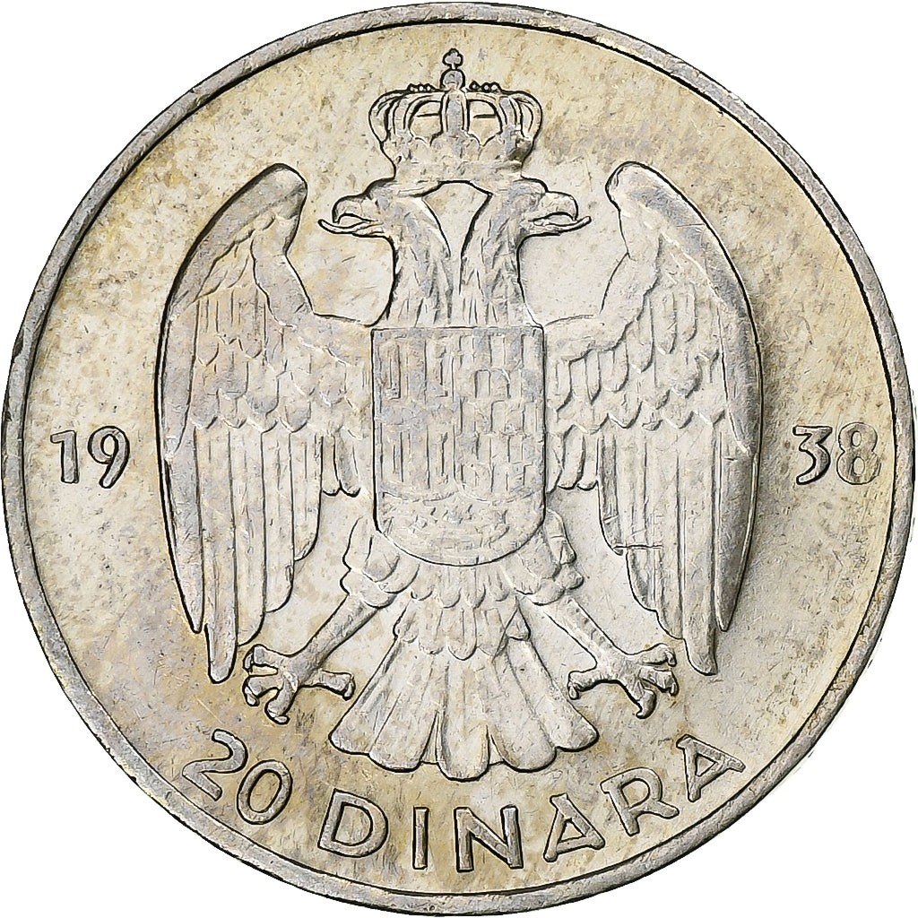 Yugoslavia, Petar II, 20 Dinara, 1938, Silver, AU(50-53), KM:23
