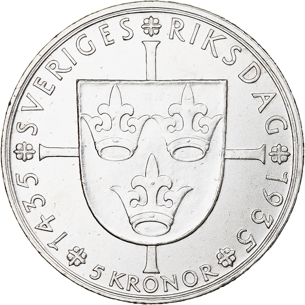 Sweden, Gustaf V, 5 Kronor, 1935, Stockholm, Silver, AU(50-53), KM:806