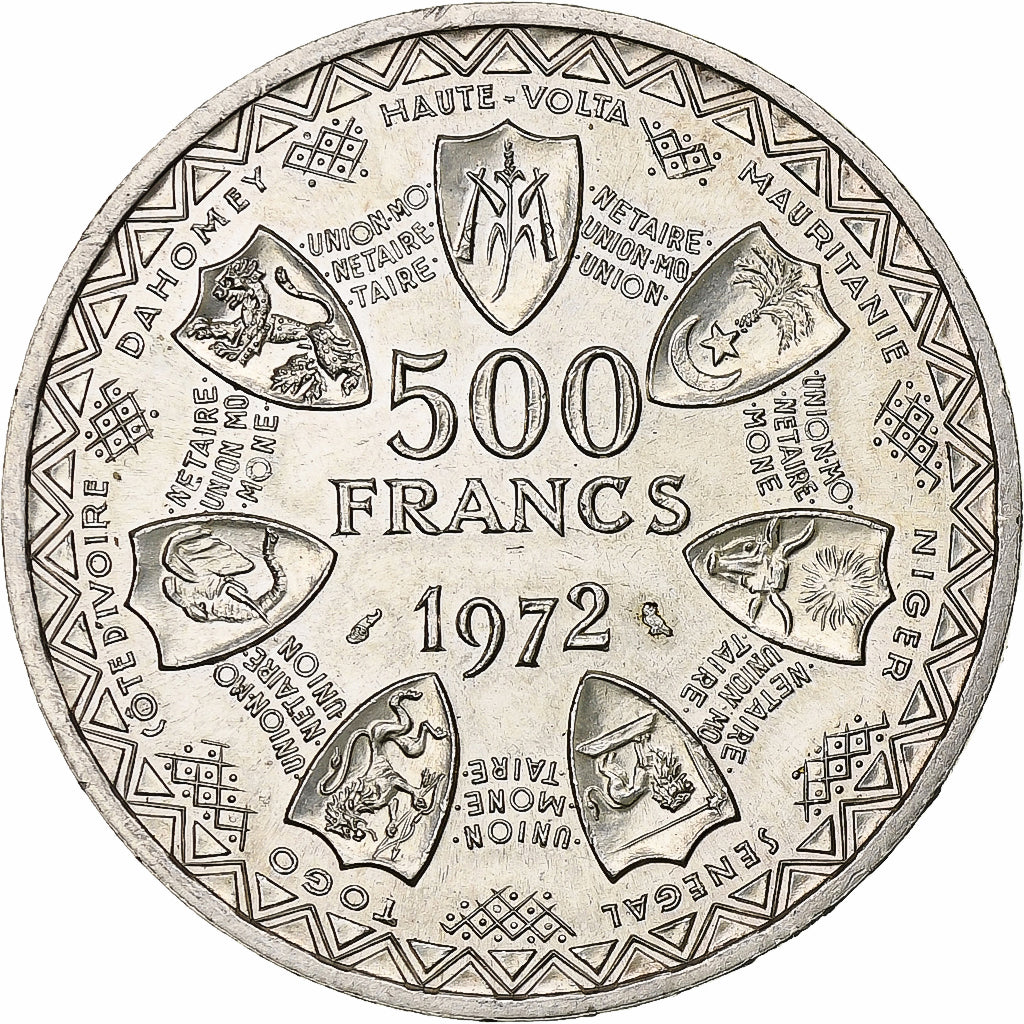 West African States, 500 Francs, 1972, Monnaie de Paris, Silver, AU(55-58)