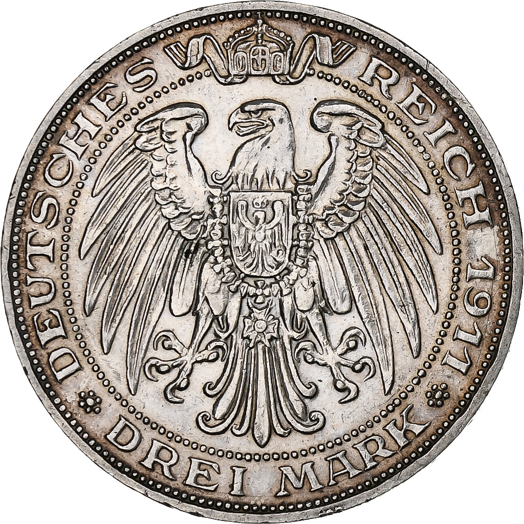 Royaume de Prusse, Wilhelm II, 3 Mark, Wroclaw University, 1911, Berlin, Argent
