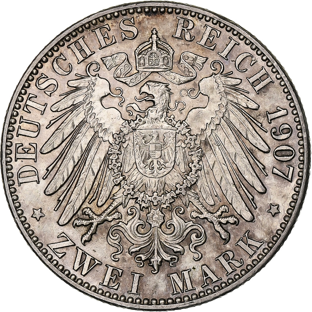 Germania, Grand-duchy of Baden, Friedrich I, 2 Mark, 1907, Karlsruhe, Argento