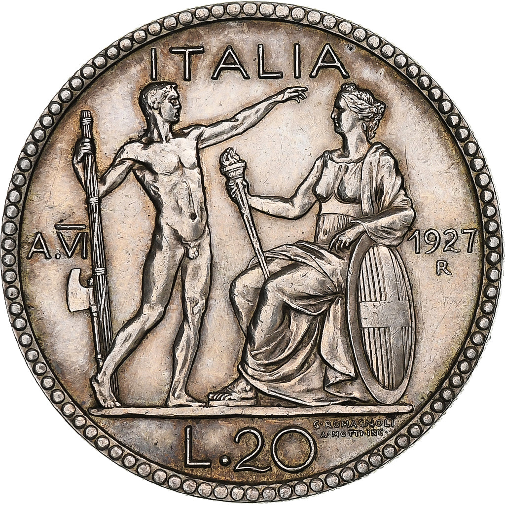 Italy, Vittorio Emanuele III, 20 Lire, 1927-VI, Rome, Silver, AU(55-58), KM:69