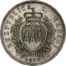 San Marino, 5 Lire, 1898, Rome, Silver, EF(40-45)