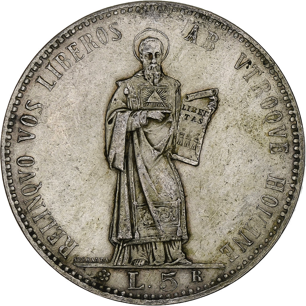San Marino, 5 Lire, 1898, Rome, Silver, EF(40-45)
