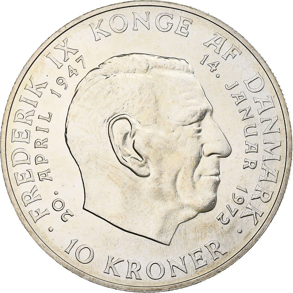 Denmark, Margrethe II, 10 Kroner, 1972, Copenhagen, Silver, MS(60-62), KM:858