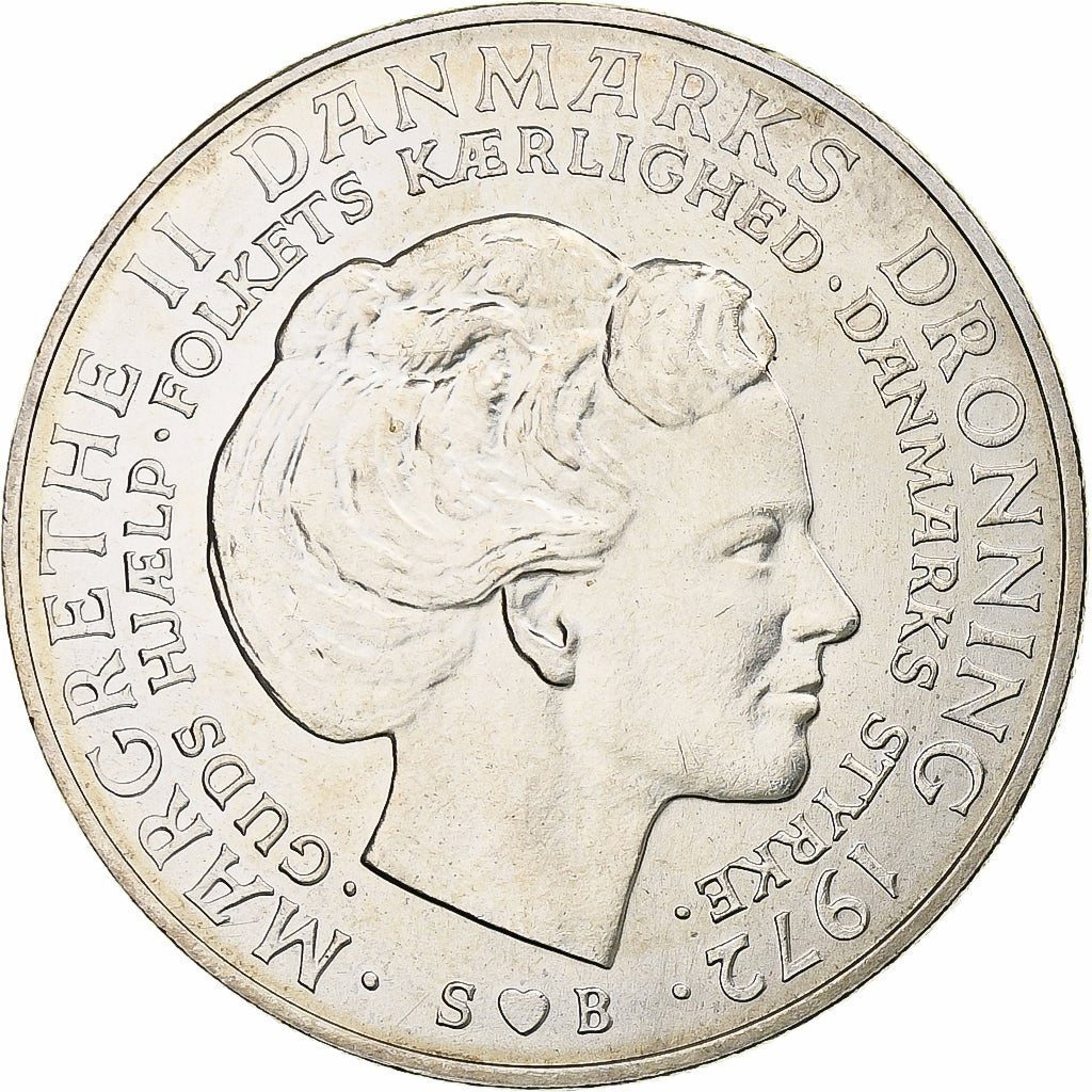 Denmark, Margrethe II, 10 Kroner, 1972, Copenhagen, Silver, MS(60-62), KM:858