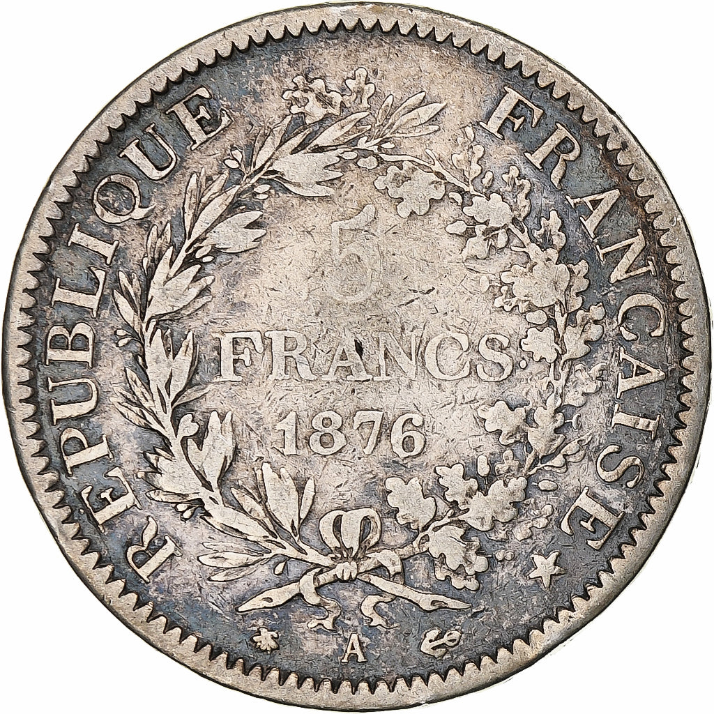 France, 5 Francs, Hercule, 1876, Paris, Silver, VF(30-35), Gadoury:745a